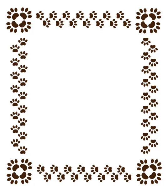 Vector illustration of Border paw prints on white background