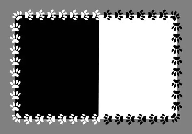 Vector illustration of Frame paw prints on black and white