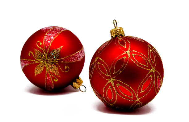 istock Christmas decoration red balls  isolated on a white 859547794