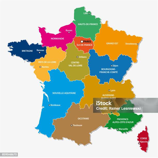 Mappa Amministrativa Delle 13 Regioni Della Francia Dal 2016 4 - Immagini vettoriali stock e altre immagini di Carta geografica