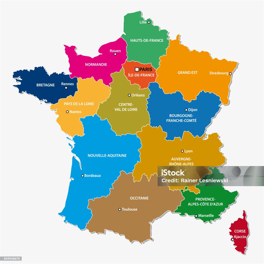 Administrative map of the 13 regions of france since 2016 4 Administrative and political map of the 13 regions of france since 2016 Map stock vector