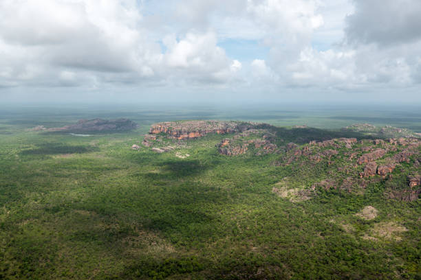 vue aérienne sur nourlangie rock, namurlandja et ses environs. - kakadu photos et images de collection