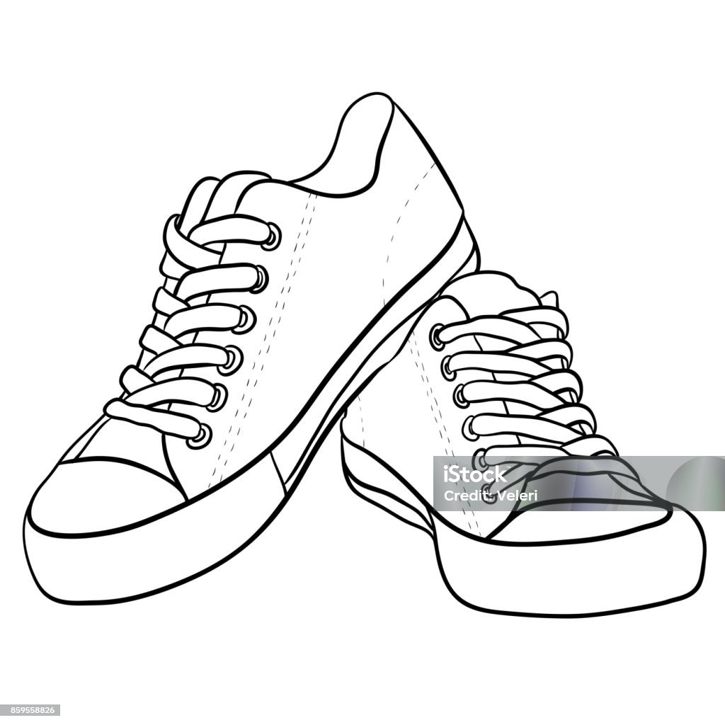 Forbedring salon Tanke Contour Black And White Illustration Of Sneakers Stock Illustration -  Download Image Now - Sports Shoe, Shoe, Drawing - Art Product - iStock