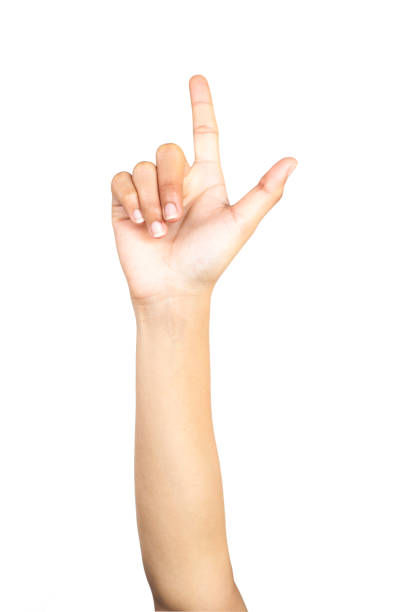 istock Hand gesture showing pointing up on white background. 859562856