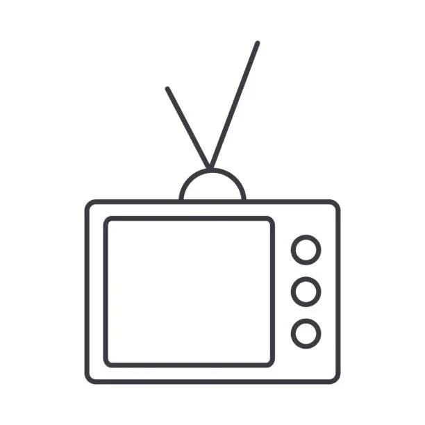 Vector illustration of retro tv vector line icon, sign, illustration on background, editable strokes