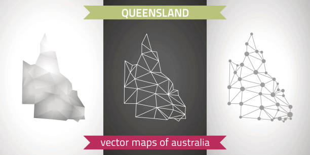 illustrations, cliparts, dessins animés et icônes de collection de queensland de vector design modernes cartes, carte 3d dot gris et noir et argent aperçu mosaïque - queensland