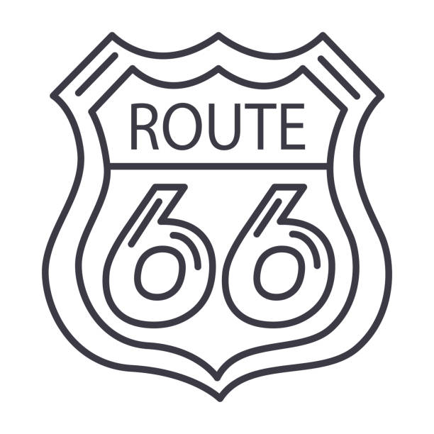 значок векторной линии знака маршрута 66, знак, иллюстрация на фоне, редактируемые штрихи - route 66 sign road thoroughfare stock illustrations