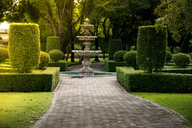istock Fountain in the park with hard sun light 859571796