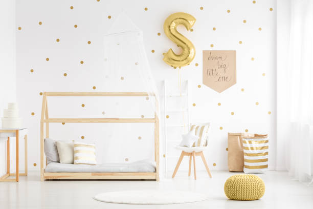 istock Handmade kid's bed with veil 859575618