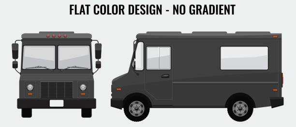 istock Food Truck Hi-detailed with solid and flat color design template for Mock Up Brand Identity. Front and side view. 859576216