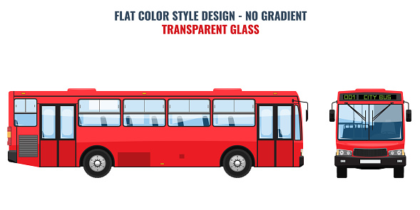 City public bus for advertisement template, front and side view. Isolated Vector illustration with flat color style design.