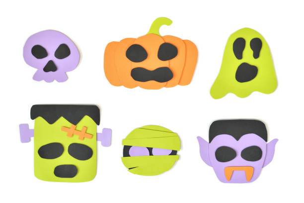 istock Halloween cartoon faces on white background 859579252