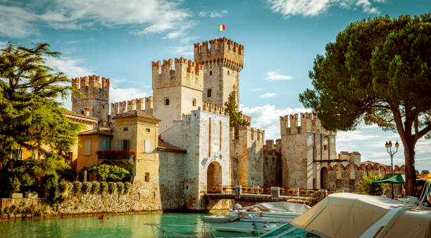 Rocca Scaligera castle in Sirmione town near Garda Lake in Italy stock photo