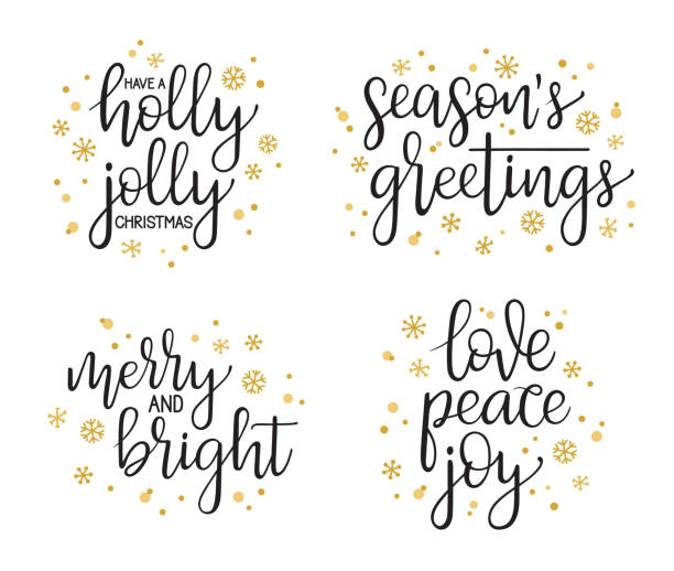 ilustrações de stock, clip art, desenhos animados e ícones de christmas modern calligraphy set - entusiástico