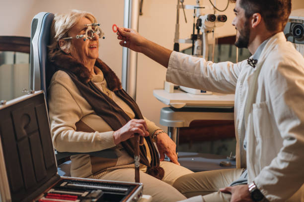 istock Senior woman having eyesight exam at ophthalmologist. 859588504