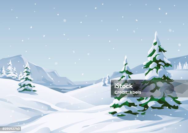 Paesaggio Invernale Innevato - Immagini vettoriali stock e altre immagini di Neve - Neve, Inverno, Sfondi