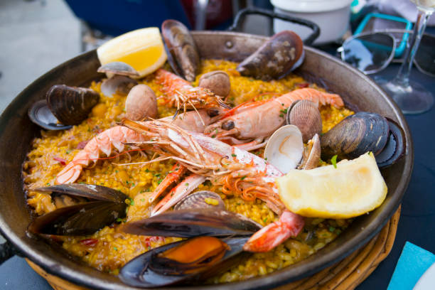 istock Seafood paella in a cafe in Barcelona, Spain 859593160