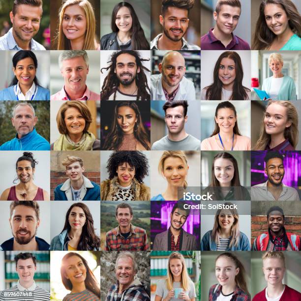 People Of All Ages And Ethnicities Stock Photo - Download Image Now - Grid Pattern, People, Portrait