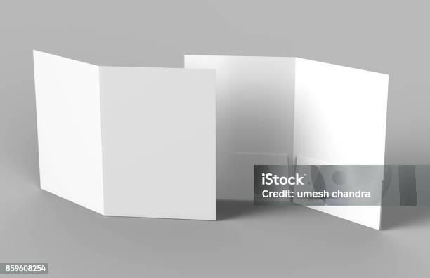 Blank White Reinforced Pocket Folders On Grey Background For Mock Up 3d Rendering Stock Photo - Download Image Now