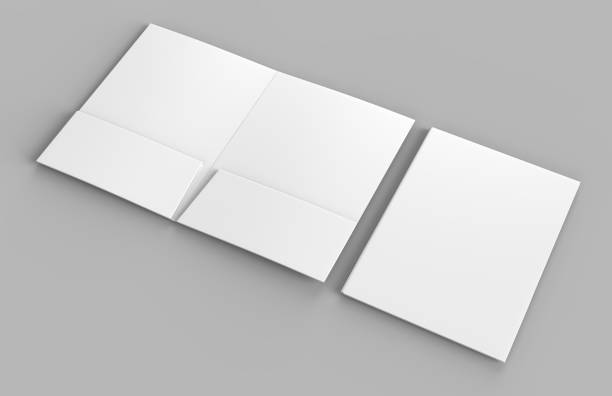 istock Blank white reinforced pocket folders on grey background for mock up. 3D rendering. 859608270