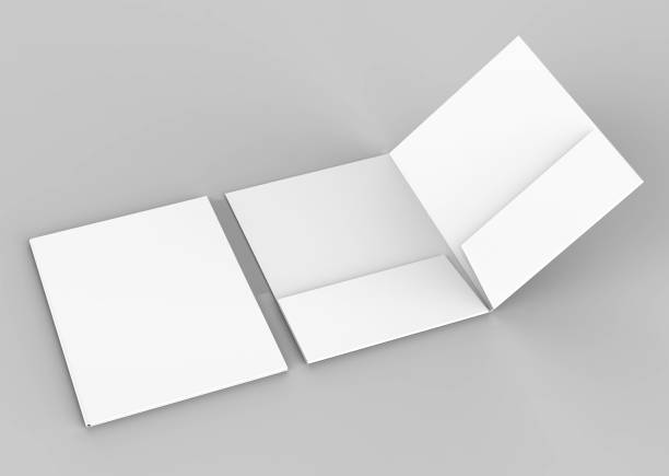 istock Blank white reinforced pocket folders on grey background for mock up. 3D rendering. 859608328