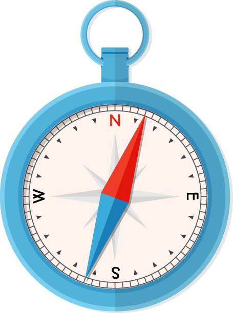 ilustraciones, imágenes clip art, dibujos animados e iconos de stock de ilustración de vector plano brújula azul - compass rose white background white blue