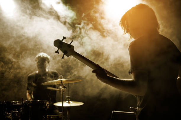 istock The bass guitar player plays solo. 859612038