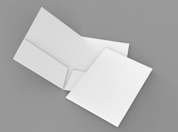 istock Blank white reinforced pocket folders on grey background for mock up. 3D rendering. 859612614