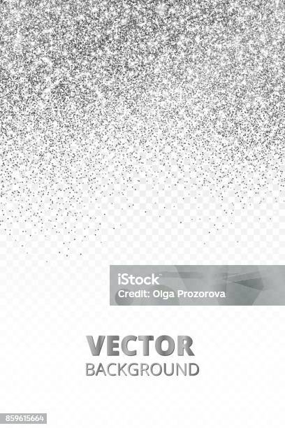 Falling Glitter Confetti Vector Silver Dust Isolated On Transparent Background Sparkling Glitter Border Festive Frame Stock Illustration - Download Image Now