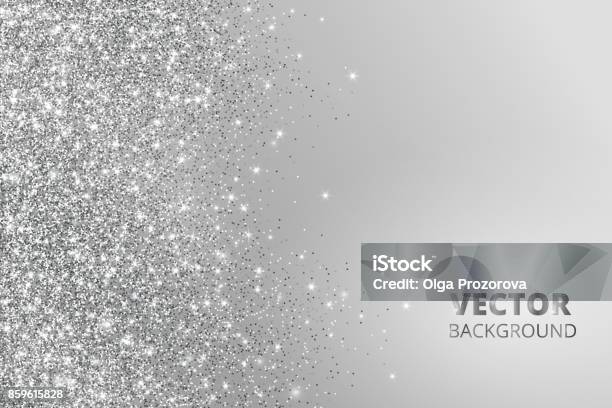 Glitter Confetti Snow Falling From The Side Vector Silver Dust Explosion On Grey Background Sparkling Border Frame Stock Illustration - Download Image Now