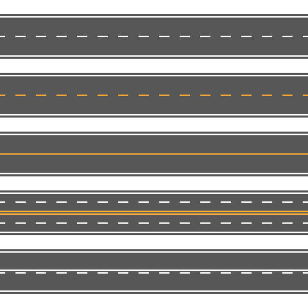 ilustrações de stock, clip art, desenhos animados e ícones de horizontal straight seamless roads. modern asphalt repetitive highways - road marking illustrations