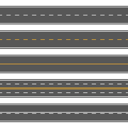 Horizontal straight seamless roads. Modern asphalt repetitive highways