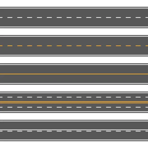 Vector illustration of Horizontal straight seamless roads. Modern asphalt repetitive highways