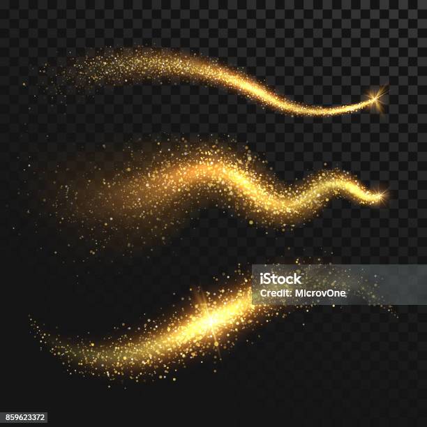 Golden Glitzernden Staub Schwänzen Schimmernde Gold Wellen Mit Funkelt Vektorsatz Stock Vektor Art und mehr Bilder von Weihnachten