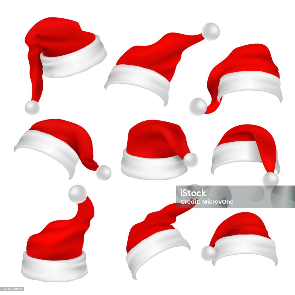 Rojo de Santa Claus sombreros de apoyos de la cabina de la foto. Elementos de vector de la decoración de vacaciones de Navidad - arte vectorial de Navidad libre de derechos