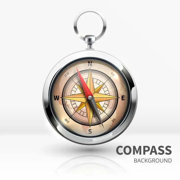 Vector illustration of Old realistic vector navigation compass isolated