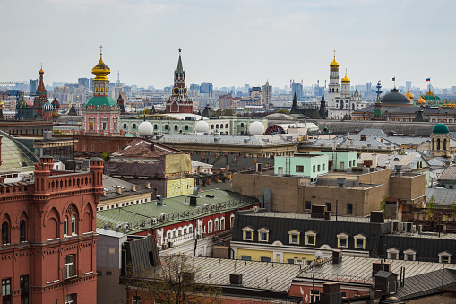 Moscow, Russia. Above view from observation deck in Central Children's World on historical center of Moscow