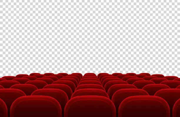 Vector illustration of Empty movie theater auditorium with red seats. Cinema hall interior isolated vector illustration