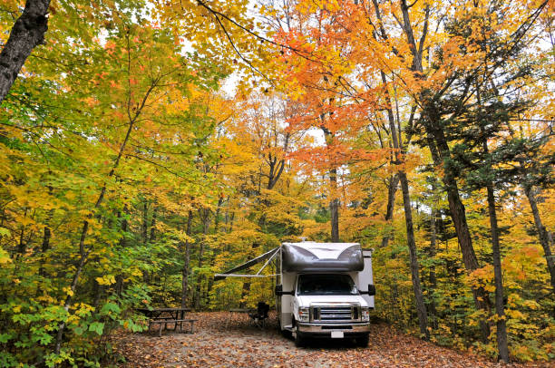 roadtrip with motorhome in Indian summer Canada stock photo