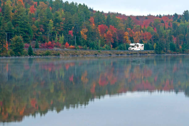 roadtrip with motorhome in Indian summer Ontario Canada
