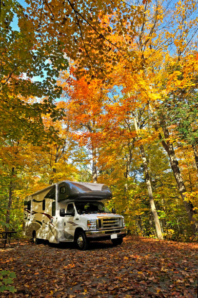 istock roadtrip with motorhome in Indian summer Canada 859632566