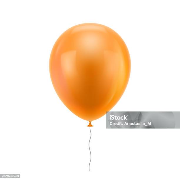 Orange Realistic Balloon - Arte vetorial de stock e mais imagens de Balão - Enfeite - Balão - Enfeite, Balão de ar quente, Laranja - Cores