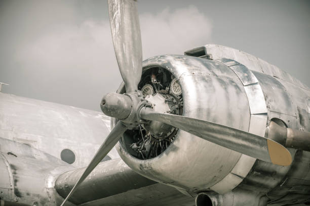 istock Old vintage airplane close up with propellor engine 859634992