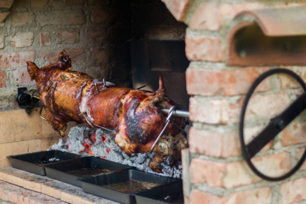 malvaviscos cerdito - spit roasted roasted roast pork domestic pig fotografías e imágenes de stock