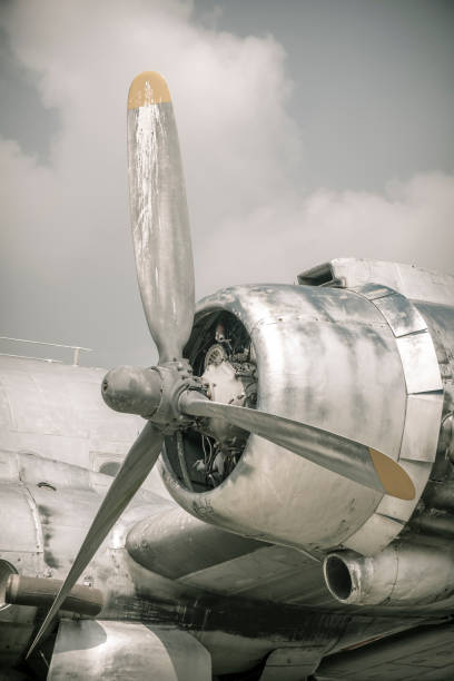 istock Old vintage airplane close up with propellor engine 859636400