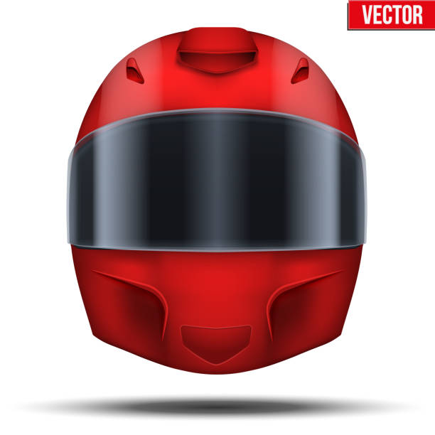 ilustrações de stock, clip art, desenhos animados e ícones de red motor racing helmet with glass visor. - racing helmet