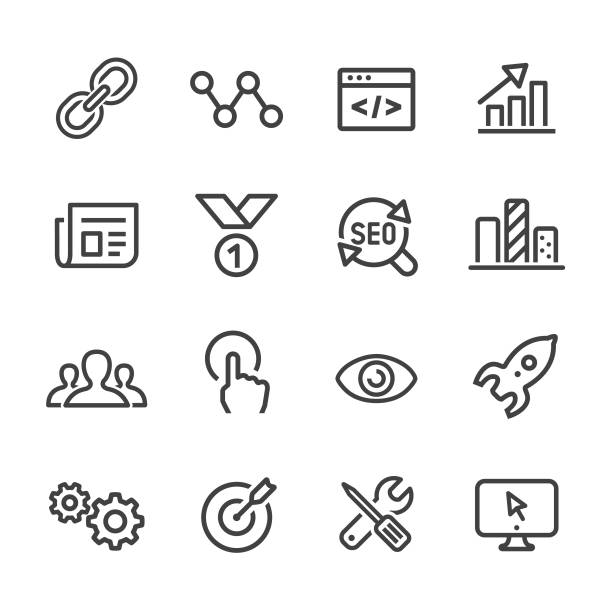 иконки интернет-маркетинга - серия линий - cursor hyperlink symbol computer mouse stock illustrations
