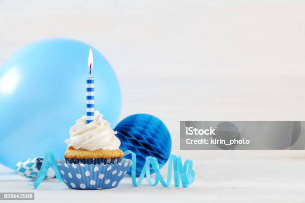 Birthday Cake Stock Photo - Download Image Now - Birthday, Backgrounds, Blue