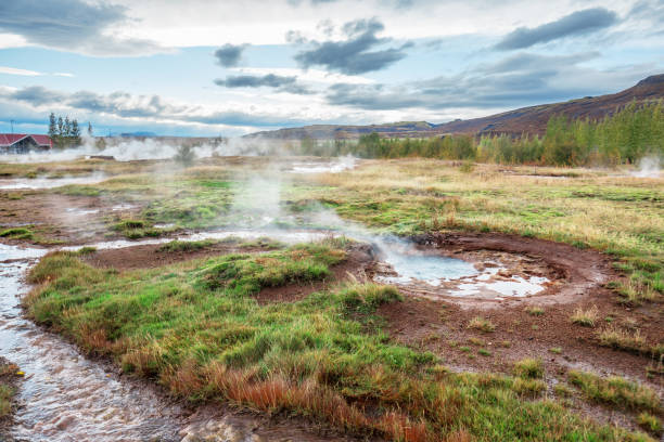 istock Landscape with hot spring geysir in Iceland. 859643610