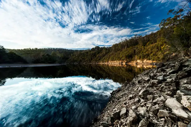 Glassy water reflections on a Gippsland River